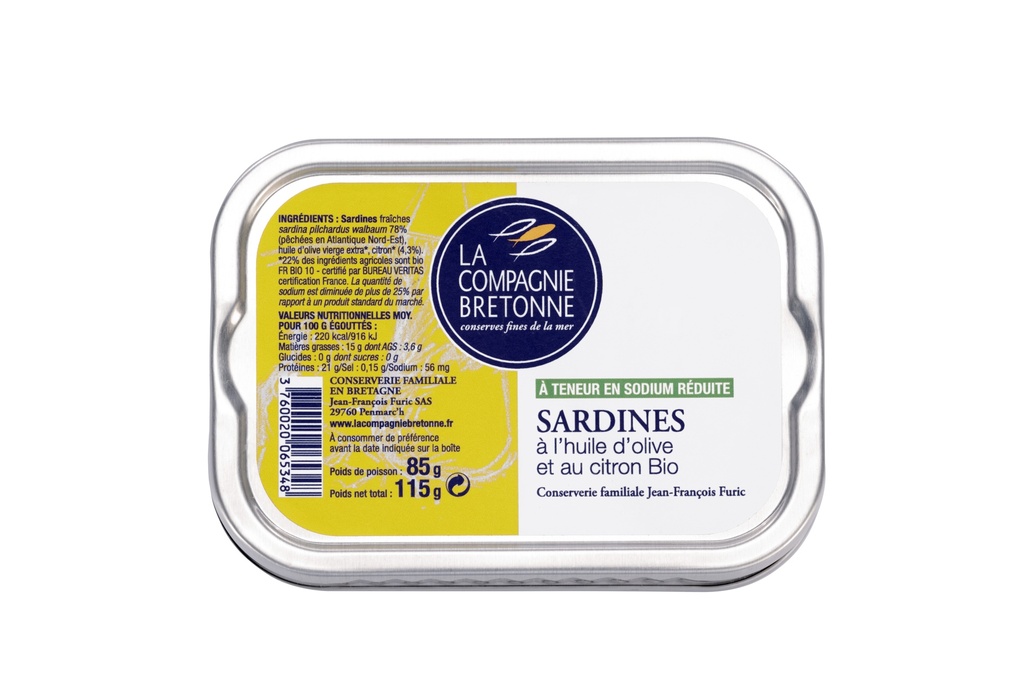 Sard. à l’huile olive et citron bio teneur réduite en sodium