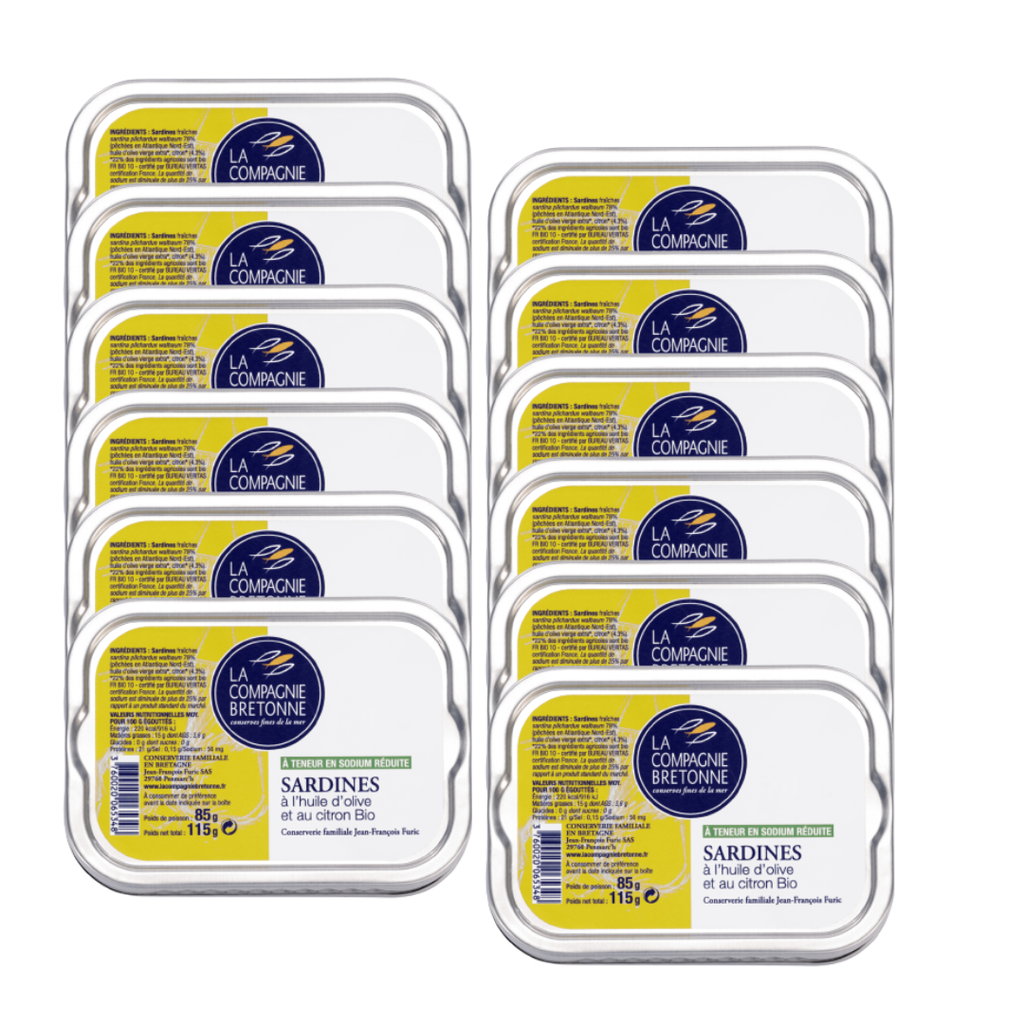 SARDINES À L'HUILE D'OLIVE ET AU CITRON BIO A TENEUR RÉDUITE EN SODIUM 115g