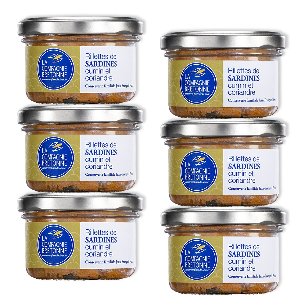 Lot de 6 Rillettes de sardines cumin et coriandre 90g