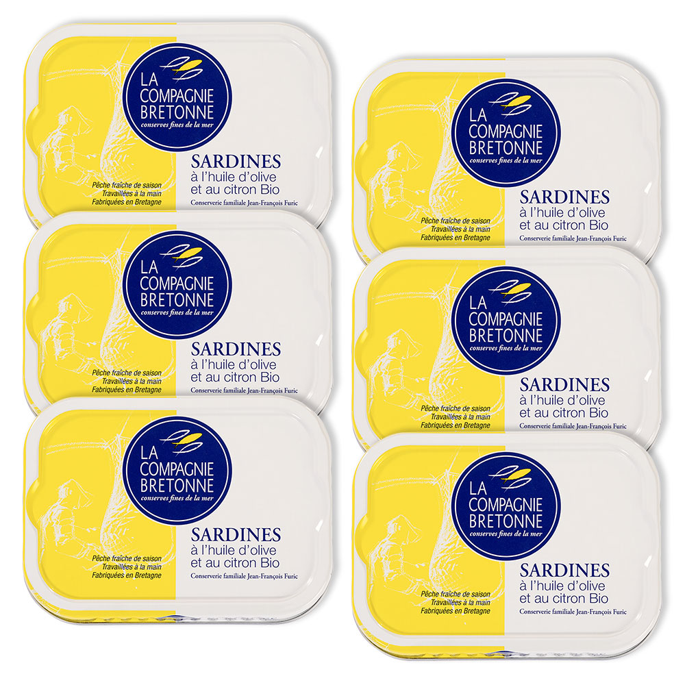 Lot de 6 Sardines à l’huile d’olive et citron Bio