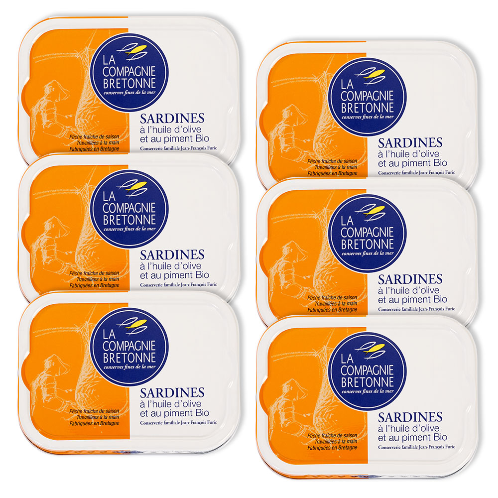 Lot de 6 Sardines à l’huile d’olive et piment Bio