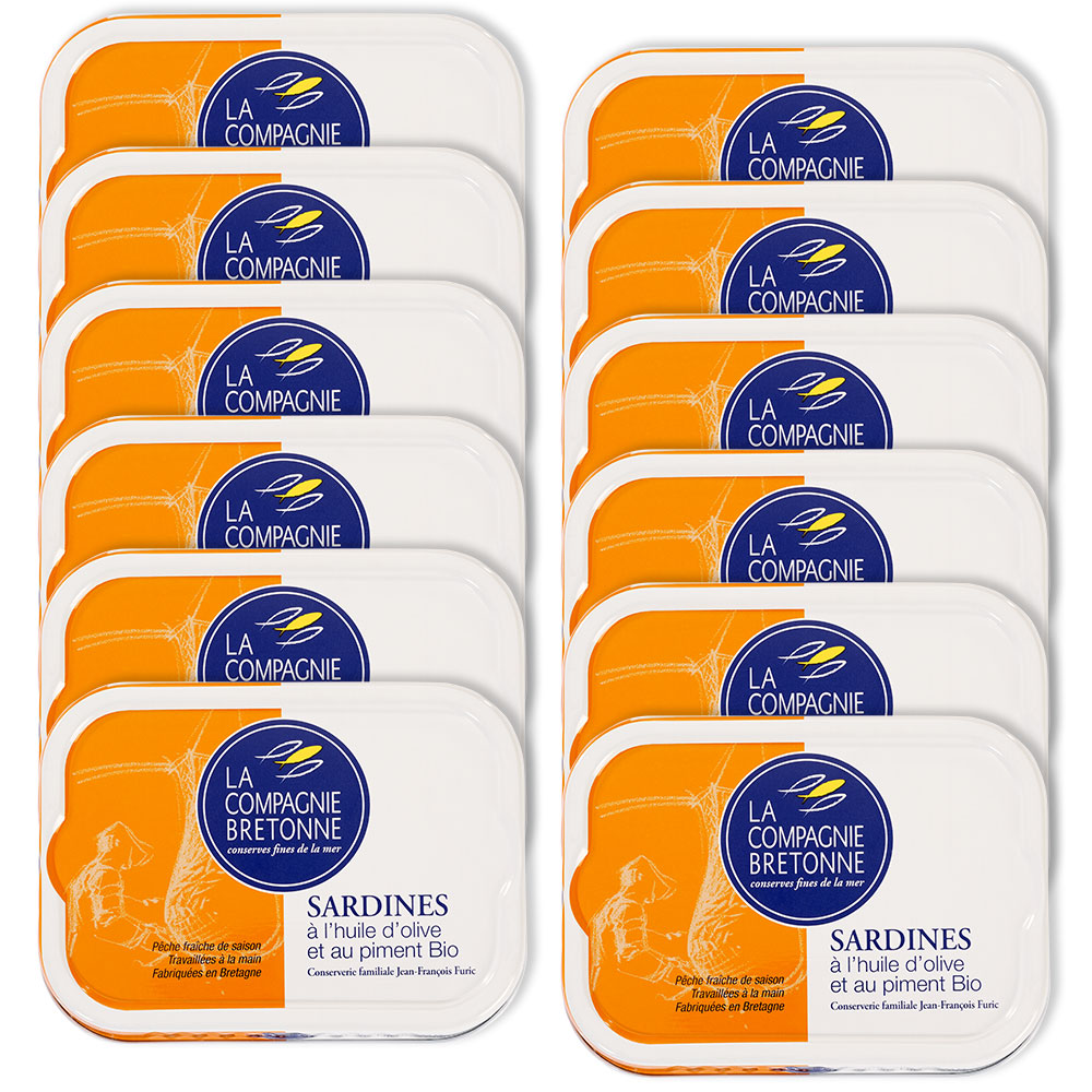 Lot de 12 Sardines à l’huile d’olive et piment Bio