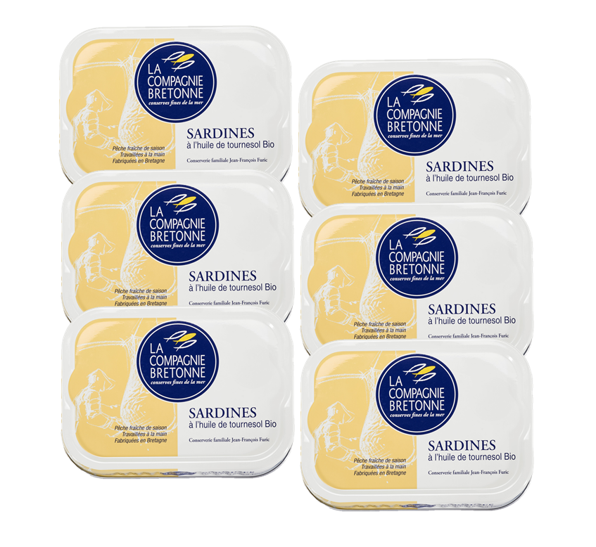 Lot de 6 Sardines à l’huile de tournesol Bio