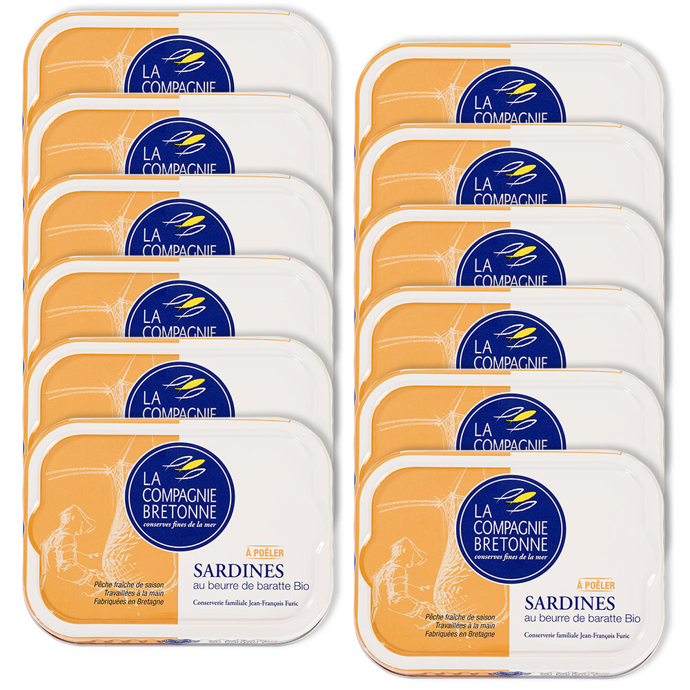 Lot de 12 Sardines au beurre de baratte Bio à poêler 115g