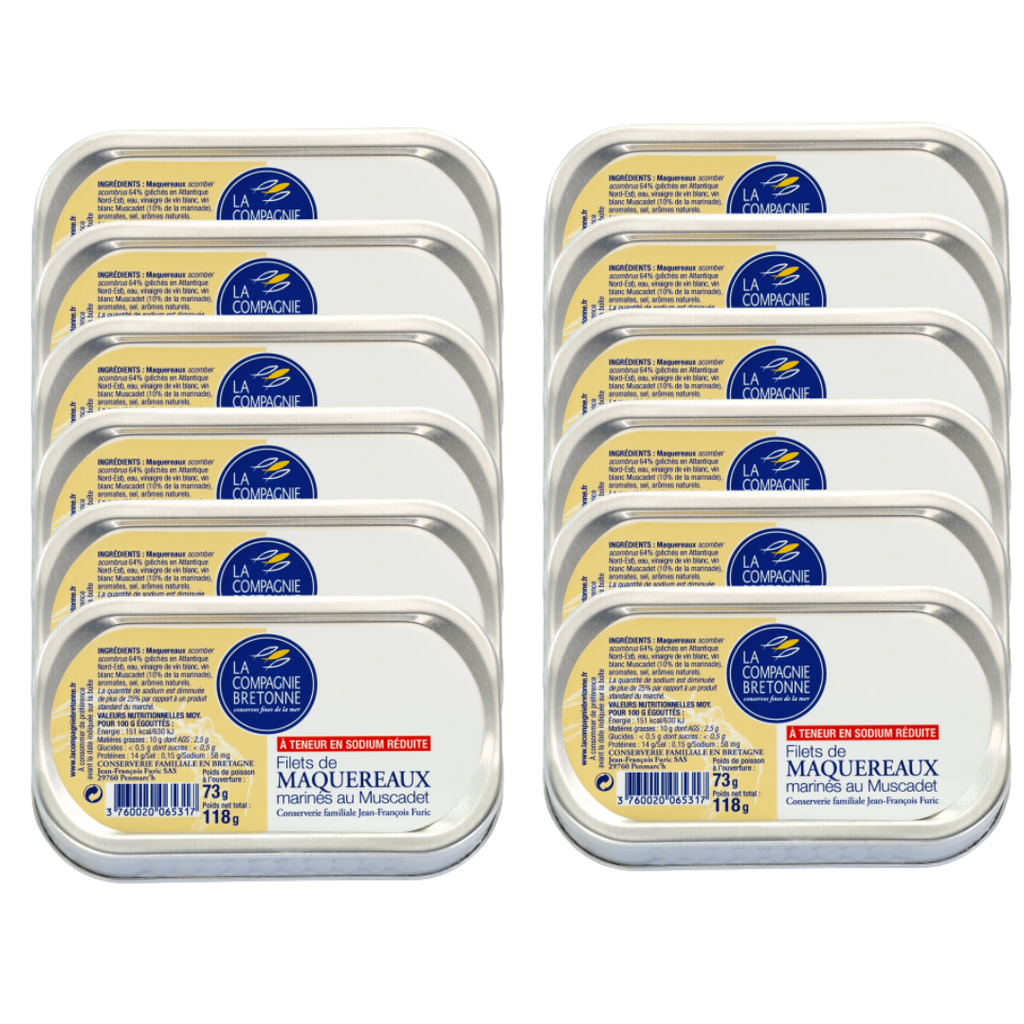 Lot de 12 Filets de Maquereaux marinés au Muscadet à teneur réduite en sodium