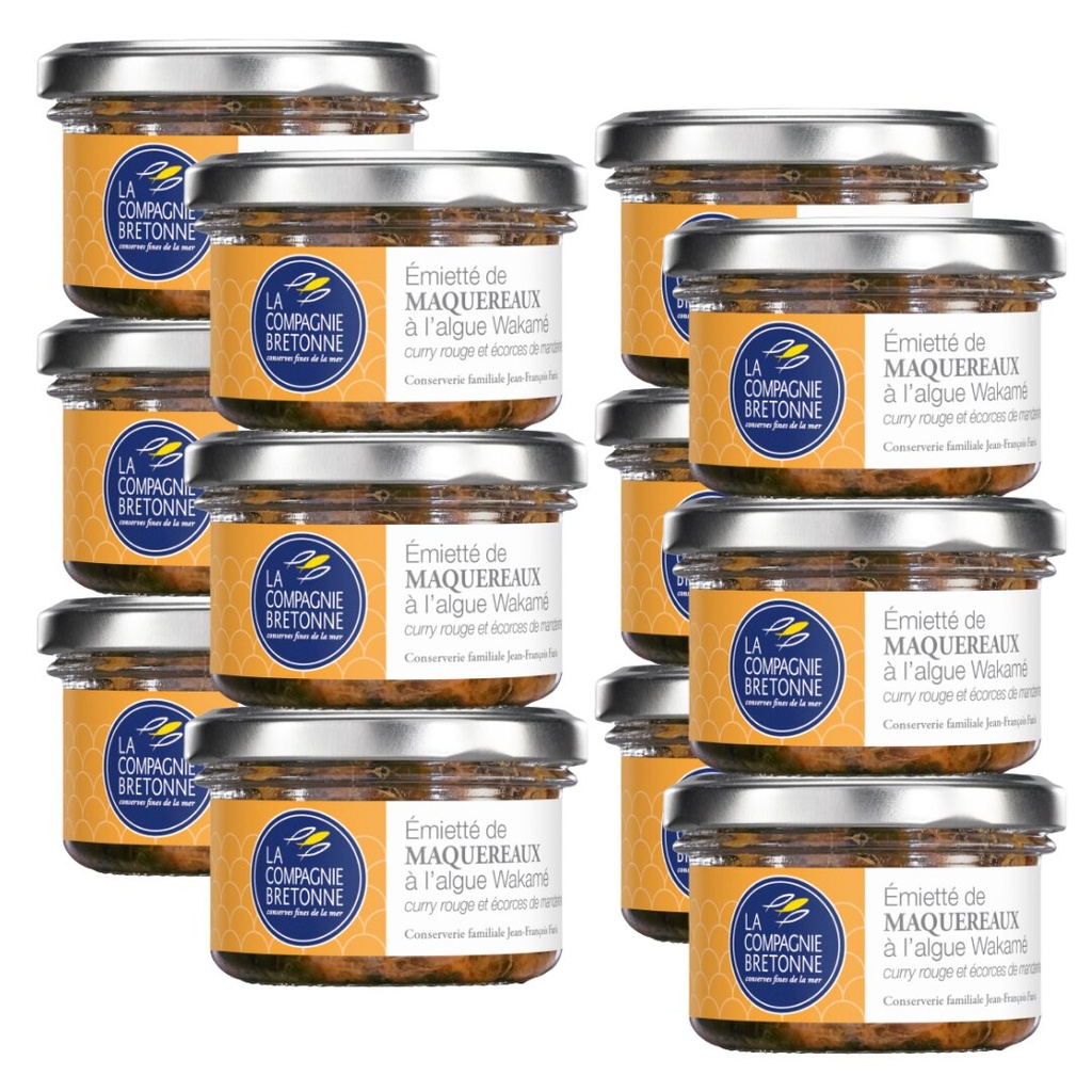 Lot de 12 émiettés de Maquereaux, algues Wakamé, curry rouge et écorce de mandarine 90g