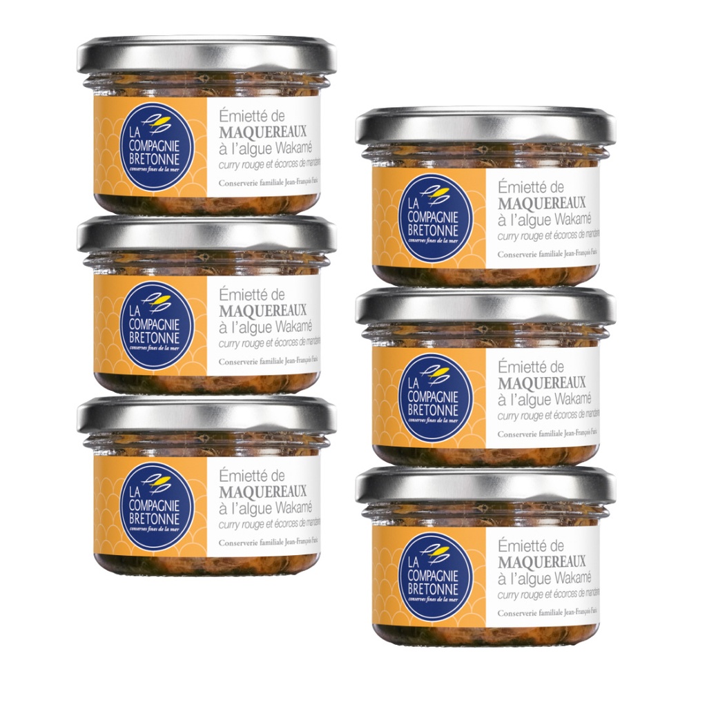Lot de 6 émiettés de Maquereau, Wakamé, curry rouge et  mandarine