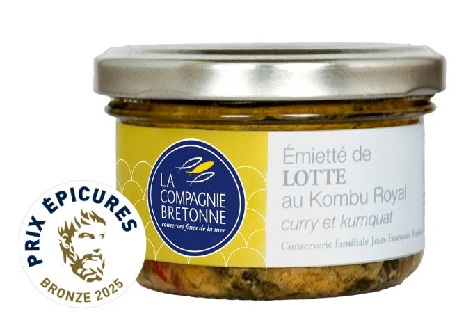 [0153] ÉMIETTÉ DE LOTTE AU KOMBU ROYAL, CURRY ET PURÉE DE KUMQUAT 90g