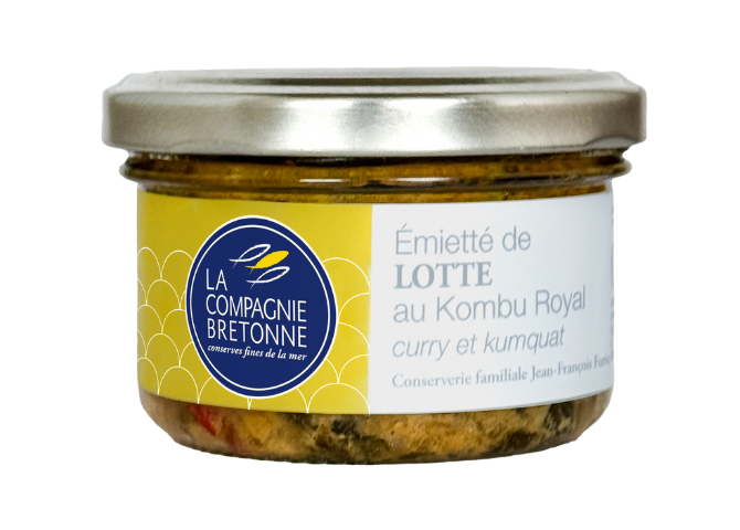 Émietté de lotte au kombu royal, curry et kumquat
