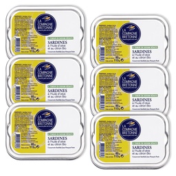 [2950] Lot de 6 Sardines à l’huile d’olive et citron Bio à teneur réduite en sodium