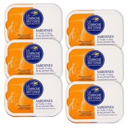 [2312] Lot de 6 Sardines à l’huile d’olive et piment Bio