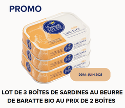 [2317] PROMO DATES COURTES / Lot de 3 sardines au beurre de baratte Bio